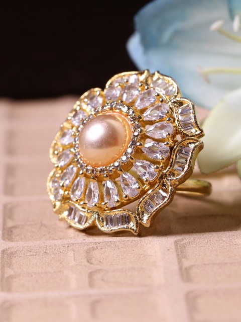 

Bhana Fashion Gold-Plated & White AD-Studded Handcrafted Finger Ring