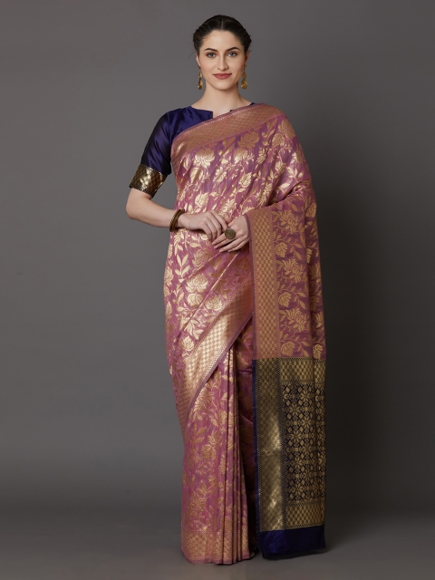 Mitera Pink Silk Blend Woven Design Kanjeevaram Saree