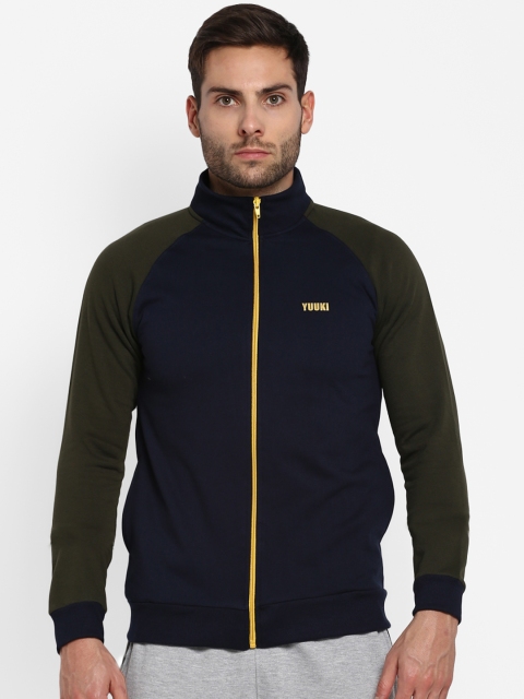 

Yuuki Men Navy Blue & Olive Green Solid Sweatshirt
