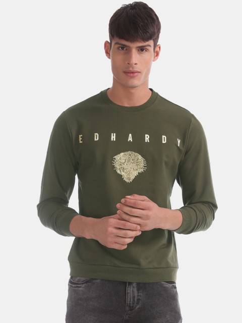 

Ed Hardy Men Olive Green Printed Sweatshirt
