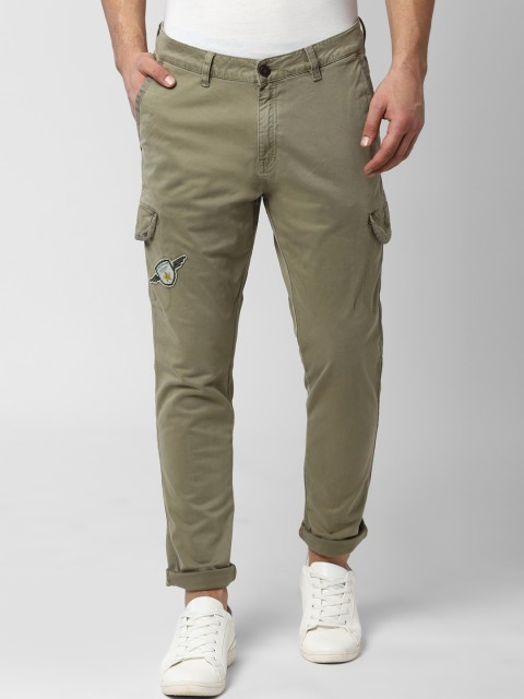 

Peter England Casuals Men Olive Green Slim Fit Solid Cargos