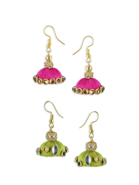 

AKSHARA Set Of 2 Gold-Plated Handcrafted Dome Shaped Jhumkas, Pink