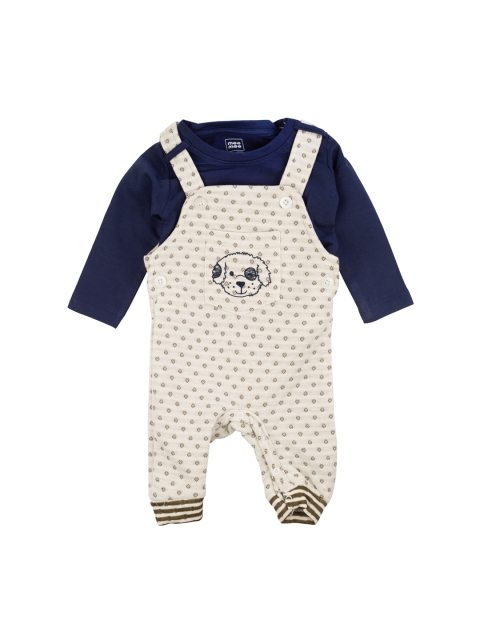 

MeeMee Infants Boys Navy Blue & Beige Printed Dungarees with T-shirt