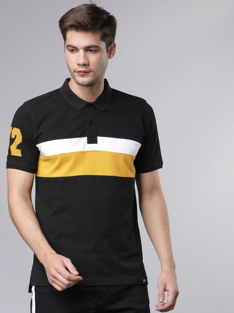 

Ecko Unltd Men Black & Mustard Yellow Colourblocked Polo Collar Slim Fit T-shirt