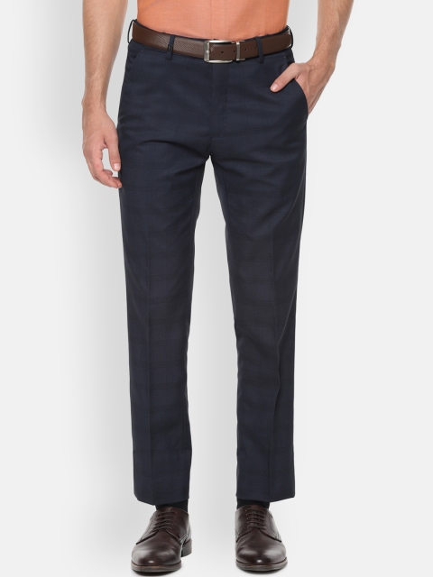 

Van Heusen Men Navy Blue Slim Fit Checked Formal Trousers