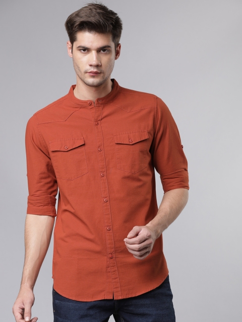 

LOCOMOTIVE Men Rust Orange Slim Fit Solid Casual Shirt