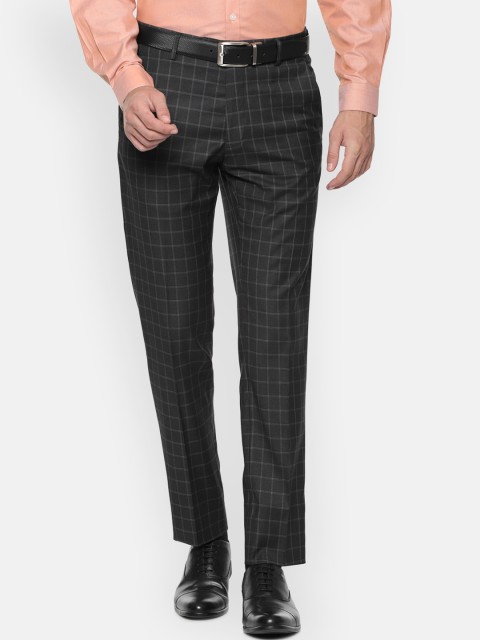 

Van Heusen Men Charcoal Grey Slim Fit Checked Formal Trousers