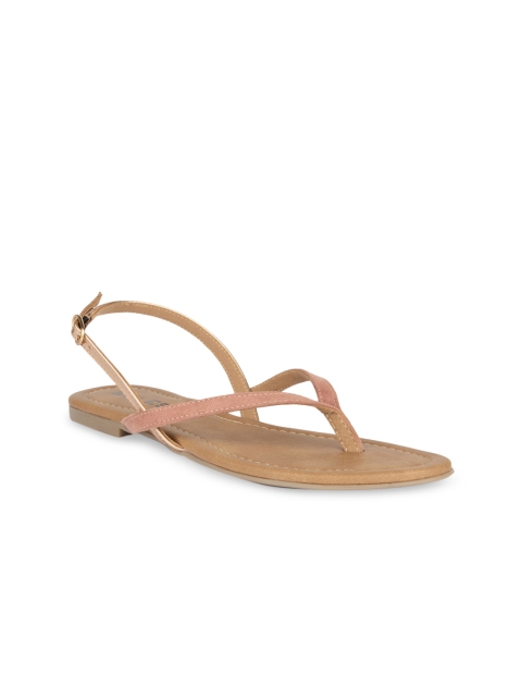 

SOLES Women Pink & Gold-Toned Colourblocked Open Toe Flats