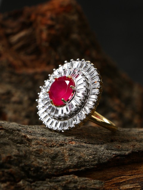 

Bhana Fashion Gold-Plated & Magenta AD-Studded Handcrafted Finger Ring