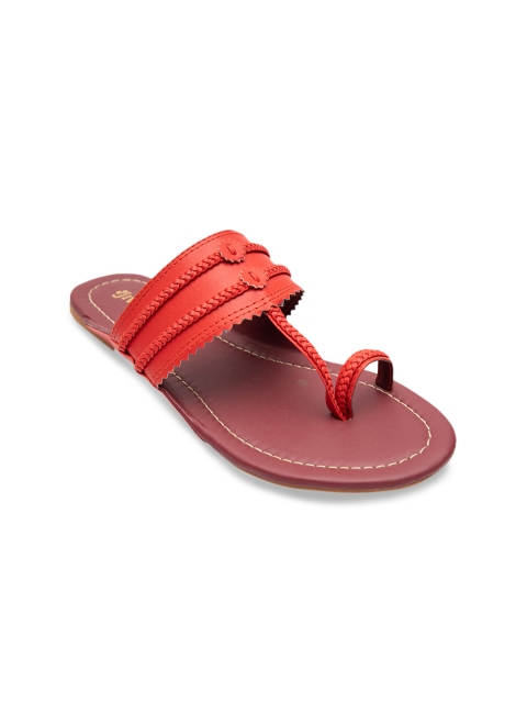 

Jivaana Women Red Solid One Toe Flats