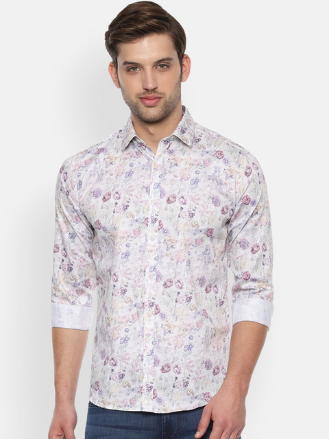 

V Dot Men White & Beige Slim Fit Printed Casual Shirt