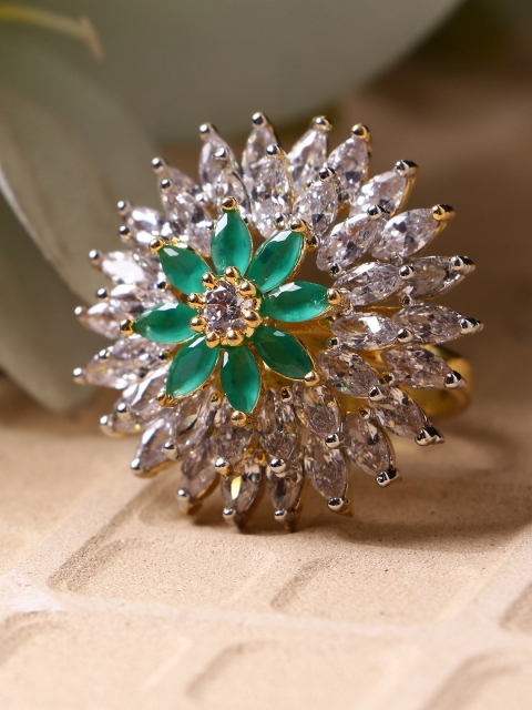 

Bhana Fashion Gold-Plated & Green AD-Studded Handcrafted Finger Ring