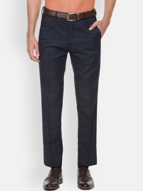 

Van Heusen Men Navy Blue Slim Fit Checked Formal Trousers