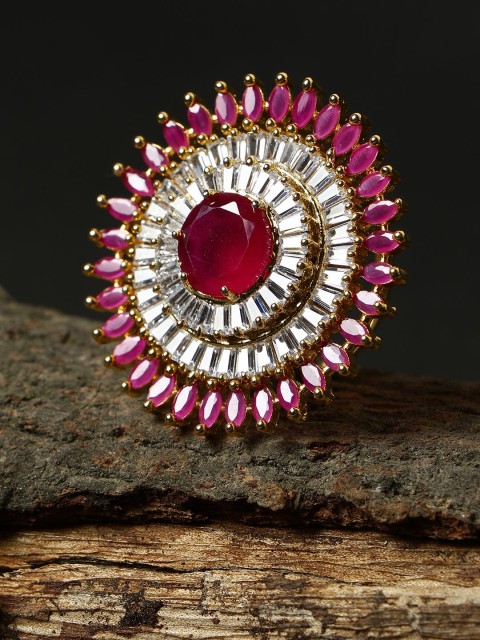 

Bhana Fashion Gold-Plated & Magenta AD-Studded Handcrafted Finger Ring