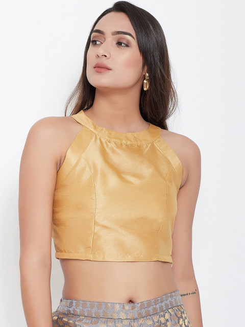 

Meee Women Beige Solid Silk Crop Top