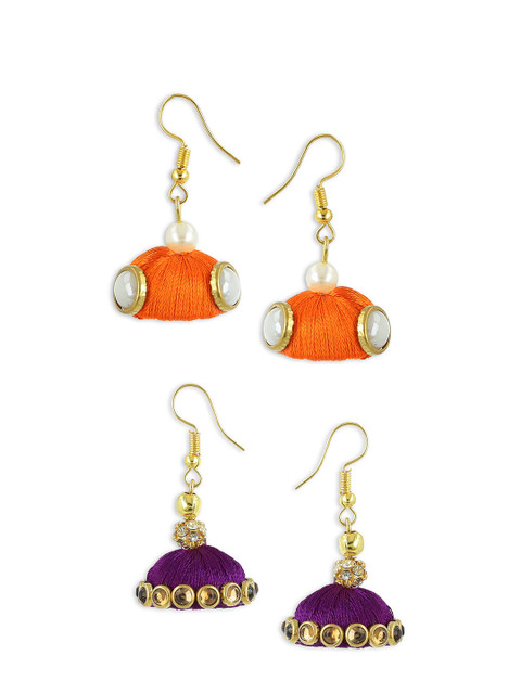 

AKSHARA Set Of 2 Gold-Plated Handcrafted Dome Shaped Jhumkas, Orange