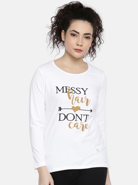 

Dollar Missy Women White Printed Round Neck T-shirt