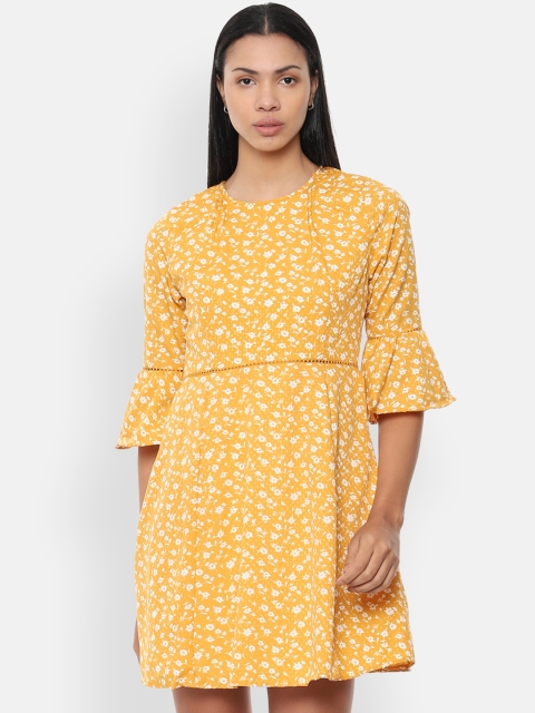 

Van Heusen Woman Yellow & Off-White Printed Fit and Flare Dress