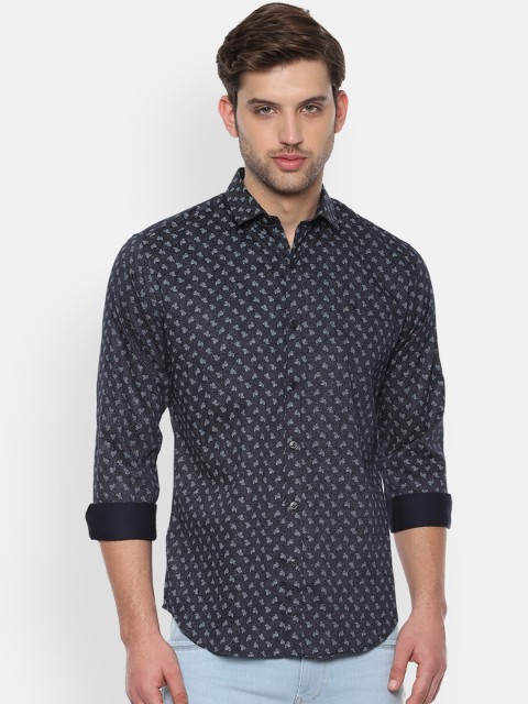 

V Dot Men Navy Blue Slim Fit Printed Casual Shirt