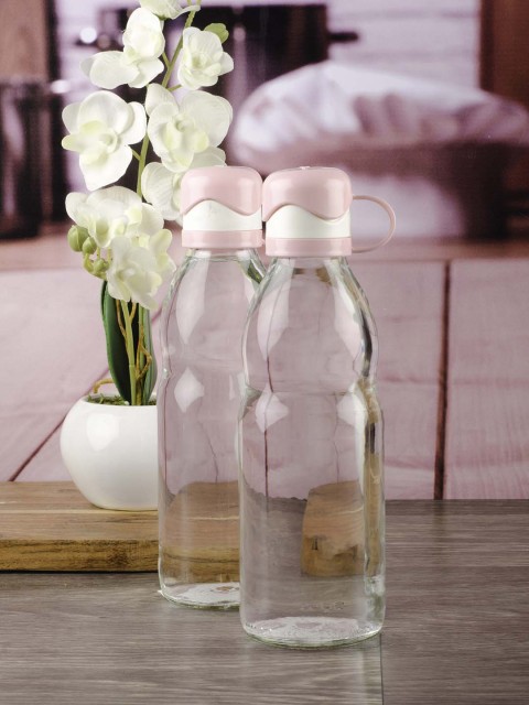 

GOODHOMES Set of 2 Transparent & Pink Glass Water Bottles