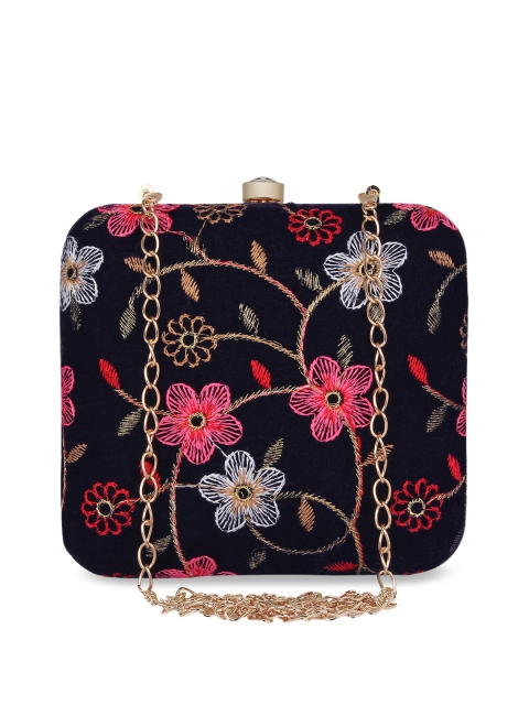 

Anekaant Navy Blue & Pink Embroidered Embroidered Box Clutch