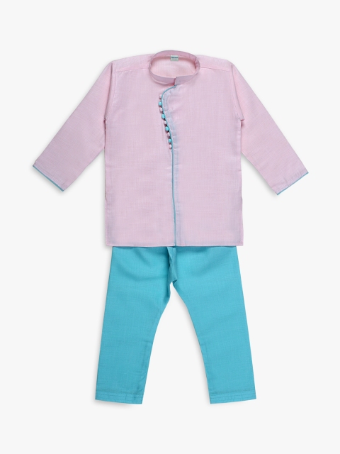 

Superminis Boys Pink & Blue Solid Kurta with Pyjamas