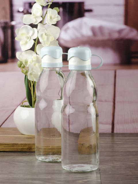 

GOODHOMES Set of 2 Transparent & Blue Glass Water Bottles
