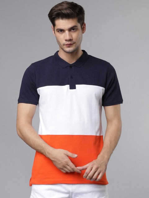 

Ecko Unltd Men Navy Blue Colourblocked Polo Collar Slim Fit T-shirt