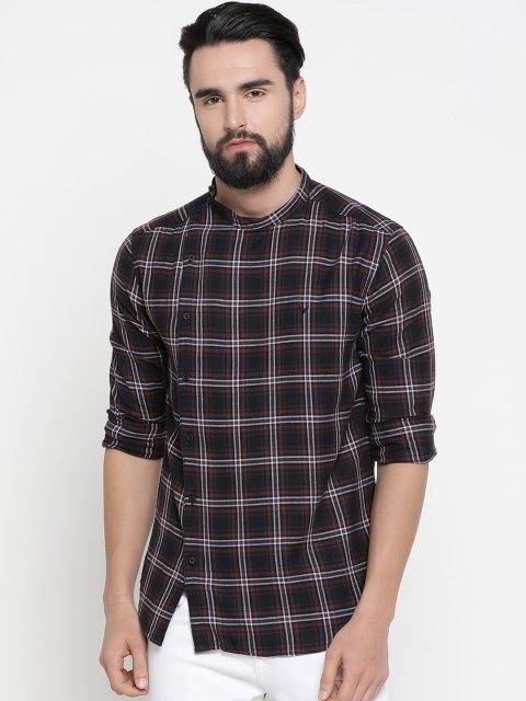 

SHOWOFF Men Black & Grey Checked Straight Kurta