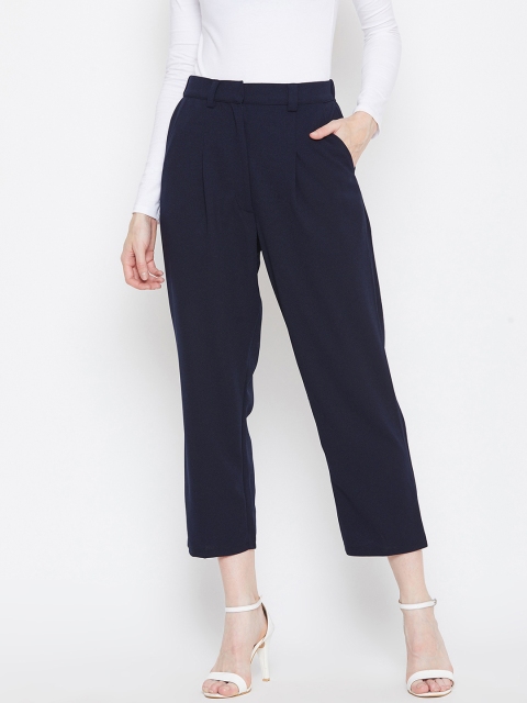 

Femella Women Navy Blue Tapered Fit Solid Peg Trousers