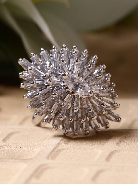 

Bhana Fashion Silver-Plated & White AD-Studded Handcrafted Finger Ring