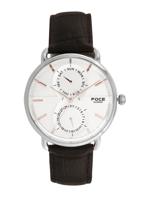 

FOCE Men Silver-Toned Leather Analogue Watch FCMW11SSL