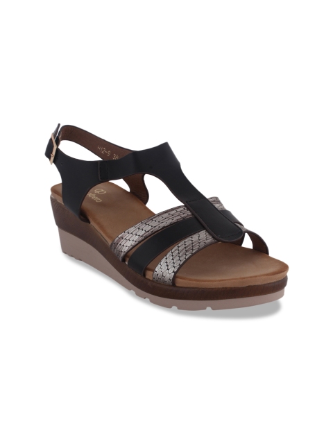 

pelle albero Women Black & Silver-Toned Printed Wedges