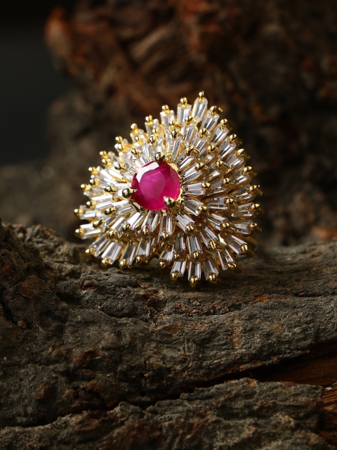 

Bhana Fashion Gold-Plated & Magenta AD-Studded Handcrafted Finger Ring