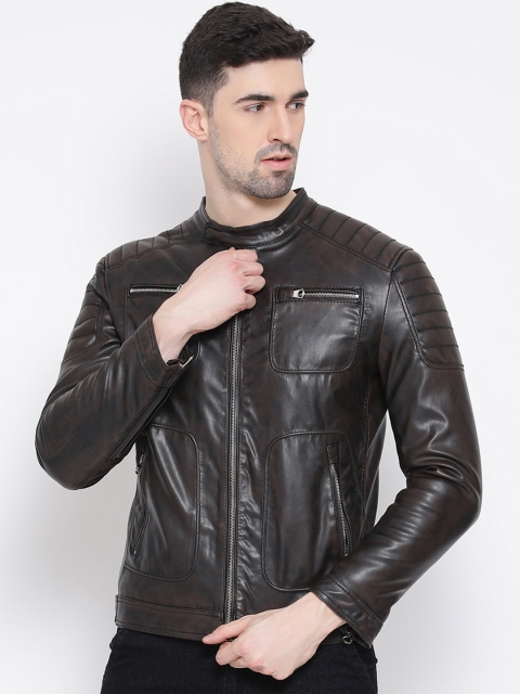 

Justanned Men Coffee Brown Solid Biker Jacket