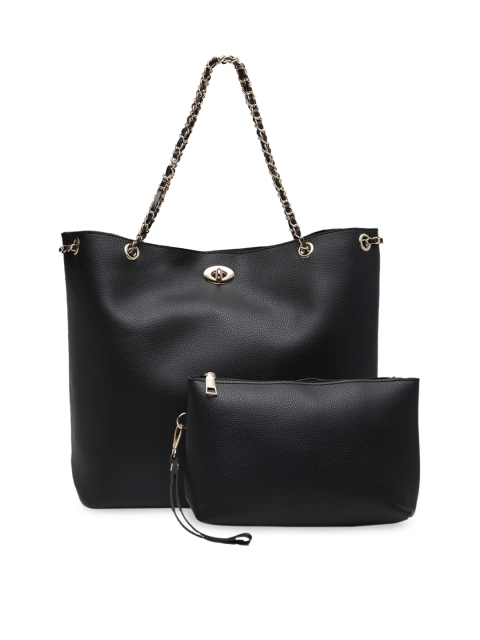 

DIVA WALK Black Textured Shoulder Leather Bag With Pouch