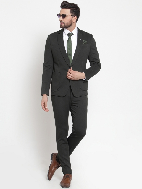 

LUXURAZI Men Green Solid Single Breasted Slim-Fit Suit