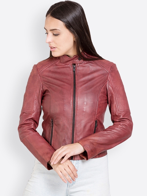 

Justanned Women Maroon Solid Leather Jacket
