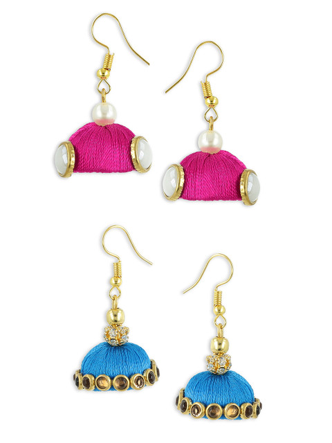 

AKSHARA Set Of 2 Gold-Plated Handcrafted Dome Shaped Jhumkas, Pink