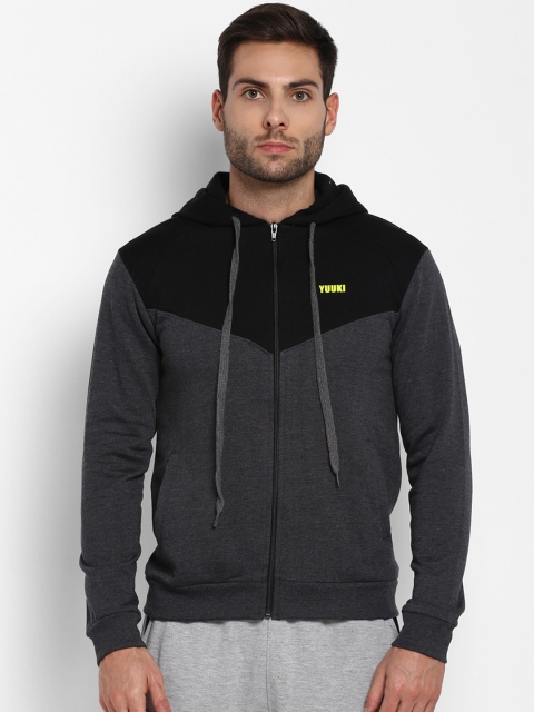 

Yuuki Men Black Colourblocked Hooded Sweatshirt