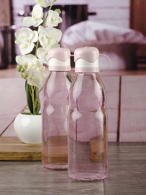 

GOODHOMES Set of 2 Pink & White Glass Water Bottles 500ml