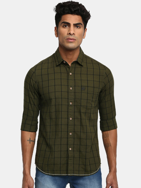 

RUF & TUF Men Green Regular Fit Checked Casual Shirt