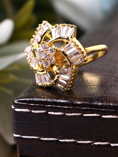 

Bhana Fashion Gold-Plated & White AD-Studded Handcrafted Finger Ring