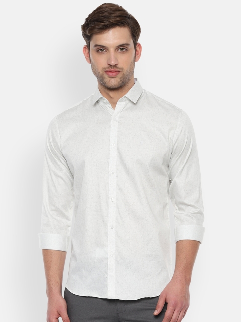 

V Dot Men White Slim Fit Printed Casual Shirt