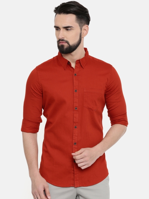 

Scarlet Creations Men Rust Orange Smart Slim Fit Solid Casual Shirt