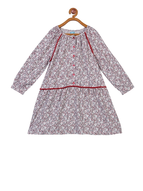 

Miyo Girls Beige & Red Floral Printed A-Line Dress