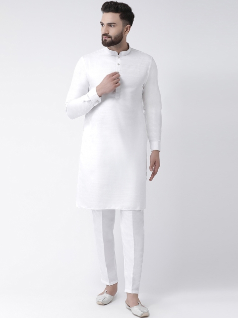 

I Know Men White Solid Silk Kurta with Trousers