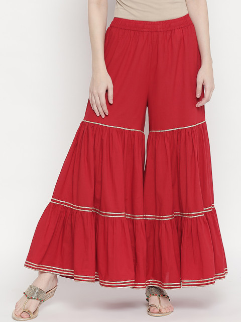 

RANGMANCH BY PANTALOONS Women Red Solid Flared Palazzos