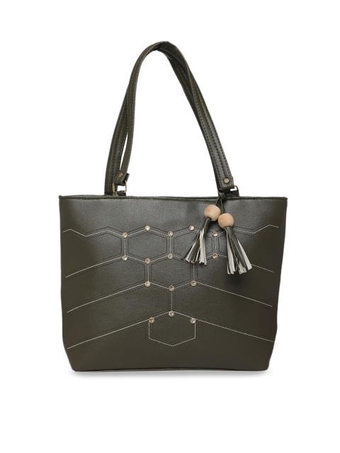 DIVA WALK Olive Green Embellished Leather Handheld Bag