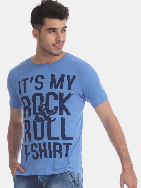 Flying Machine Men Blue Printed Round Neck T-shirt
